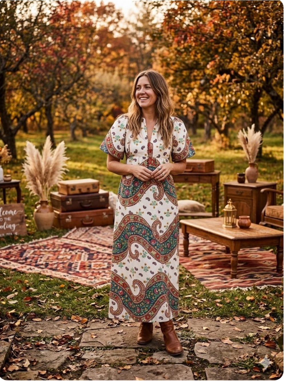 VTG Candy Jones Paisley Multicolor Maxi Dress Boho Hippie Festival Puff Sleeve M